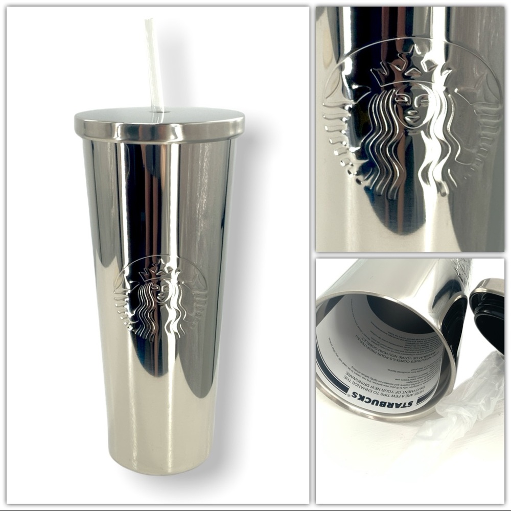 Starbucks CHROME Stainless Steel Cold-Cup, Silver Siren Mirror Tumbler 24 oz